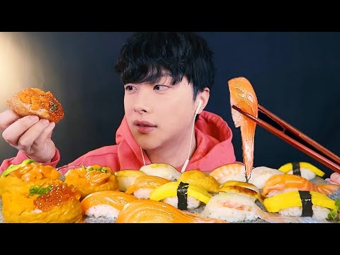 Видео: SUB) MUKBANG | Различные суши Mukbang! Лосось, камбала, тамаго, говядина и т. Д.