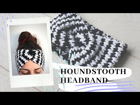 Видео: Повязка на голову с узором «гусиная лапка» и перекрученным передним краем — схема для начинающих