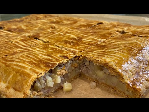 Видео: Мясной Пирог с Капустой/Хрустящее Тонкое Тесто Тает Во Рту/Объедение!