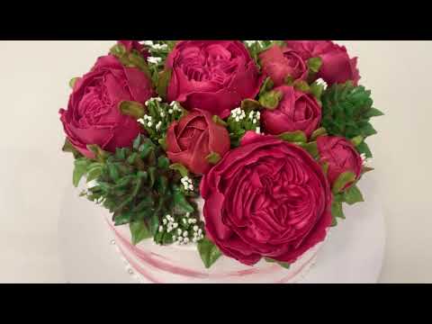 Видео: Как сделать ПИОНОВИДНЫЕ розы! Розы ОСТИНА из БЗК! How to make Austin roses! Красивый торт!