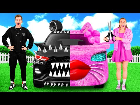 Видео: Розовая машина vs Черная машина Челлендж | Смешные Cитуации от ChallengeTeen