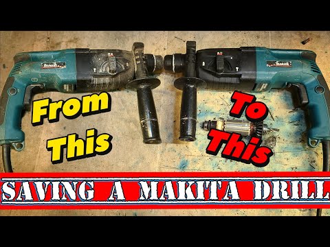Видео: Сохранение и очистка старой дрели Makita HR2450 SDS со сгоревшим двигателем.