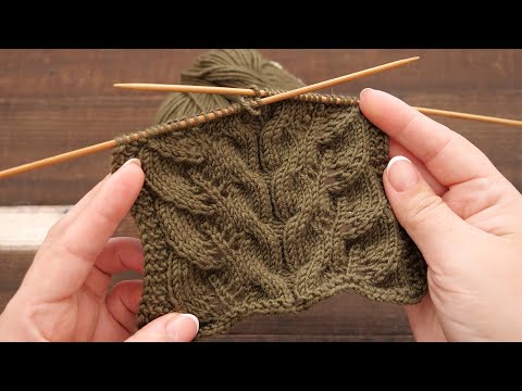 Видео: Узор «Листья в косах» спицами 🌱 «Leaves in Cables» knitting pattern