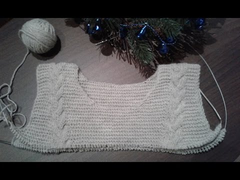 Видео: Платье спицами (платочная вязка + косы). Часть 4.