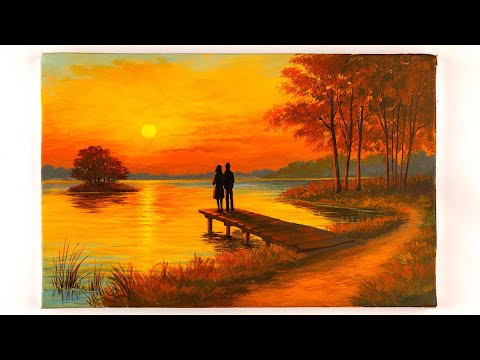 Видео: Простое рисование | Рисование заката | Урок рисования акриловыми красками