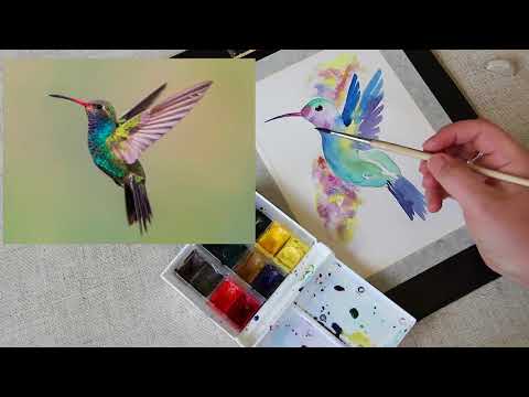 Видео: Акварельный скетч. Колибри
