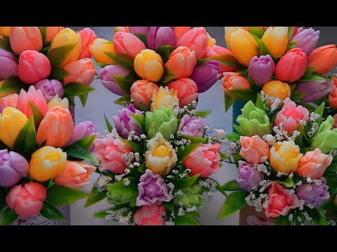 Видео: Мыловарение / Pозыгpыш (условия в описание под видео) / Собираю букеты к 8 марта из тюльпанов