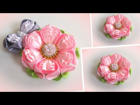 Видео: Цветы из лент, канзаши, МК/ DIY satin ribbon flower, kanzashi