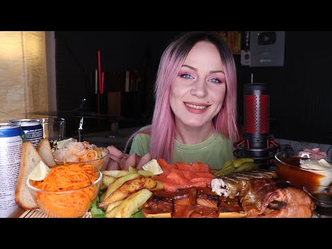 Видео: MUKBANG | Лосось, семга, скумбрия, закуски, картофель | Salmon, mackerel, salads, potatoes не ASMR