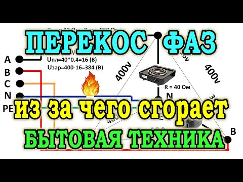 Видео: 400 вольт в РОЗЕТКЕ! Перекос фаз в трехфазной сети Обрыв нуля в щите Почему сгорает бытовая техника?