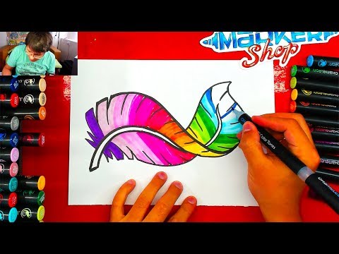 Видео: Яркое ПЕРО раскрашиваем Маркерами ХАМЕЛЕОН