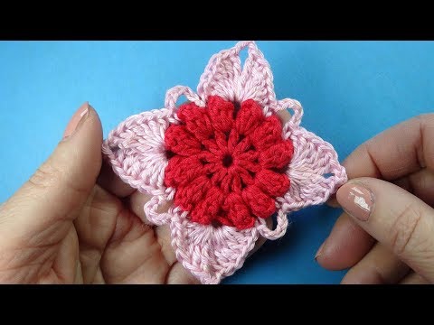 Видео: Crochet square Квадратный мотив с попкорном   Вязание крючком Урок 384