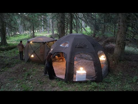 Видео: КЕМПИНГ В ЛЕСУ С НАДУВНОЙ ПАЛАТКОЙ 1+1