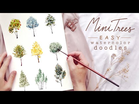 Видео: Простые акварельные рисунки: мини-деревья