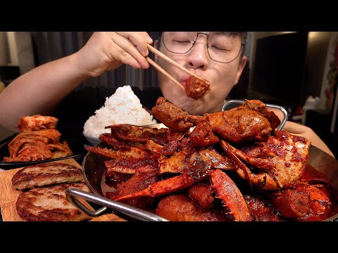 Видео: SUB_Я добавил острый суп из курицы и приправленный краб и съел его еще вкуснее. Легендарный мукбанг