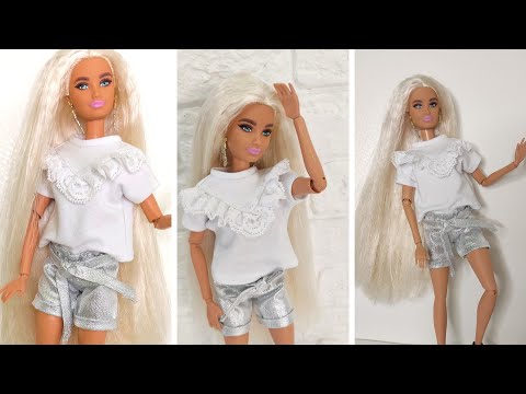 Видео: Как сшить футболку с кружевом и шорты для куклы Барби.