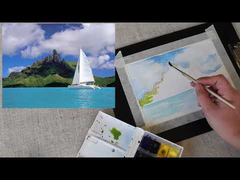 Видео: Как нарисовать морской пейзаж. Акварель.