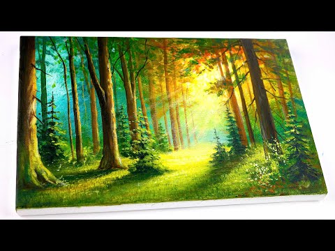 Видео: Рисуем солнечный лес акрилом – пошаговый урок