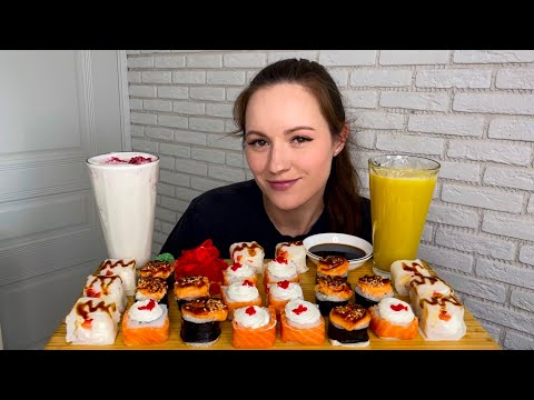 Видео: МУКБАНГ РОЛЛЫ ФИЛАДЕЛЬФИЯ ЗАПЕЧЁННЫЕ Цезарь Mukbang ROLLS SUSHI Соковыжималка Wollmer J310