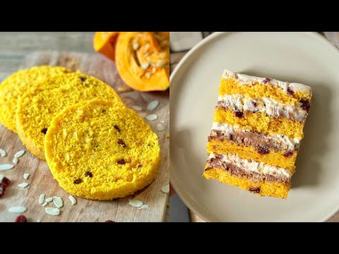 Видео: ТЫКВЕННЫЙ БИСКВИТ с клюквой и миндалём + вариант торта с ним | Мильфей