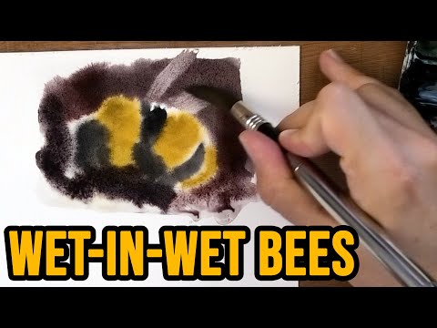 Видео: Как нарисовать пчел акварелью по-сырому