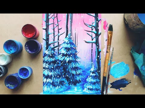 Видео: ЗИМНИЙ ЛЕС |Рисуем гуашью просто🎨Запись прямого эфира