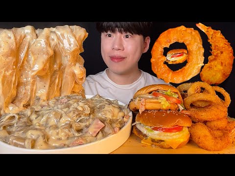 Видео: SUB) Кремовая стеклянная лапша и мукбанг Burger King asmr