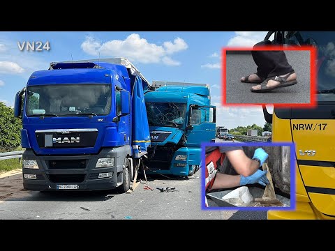 Видео: 02-06-2022 - VN24 - Два грузовика, принадлежащие одному подрядчику, столкнулись друг с другом