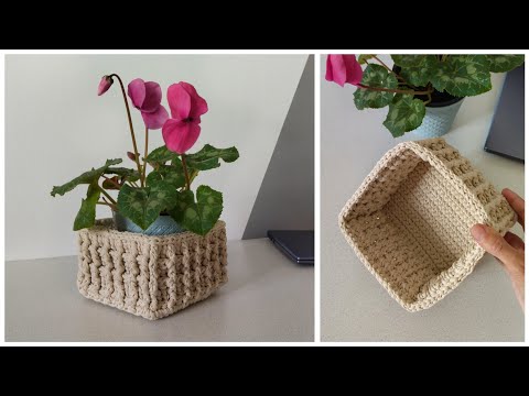 Видео: 😉 Такую вы точно не вязали! Квадратная корзинка из полиэфирного шнура. Узор вафля крючком