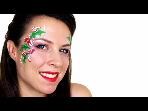 Видео: Рождественская аквагрим-картина с изображением остролиста