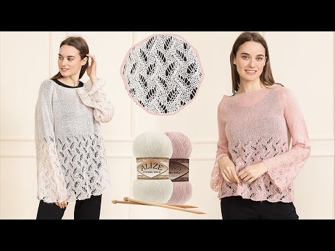 Видео: Angora Gold ile Ajurlu Bluz (Kademeli Şiş Tekniği) • Lace Stitch Blouse • Ажурная Блузка