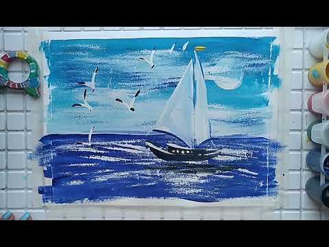 Видео: Рисуем морской пейзаж гуашью.