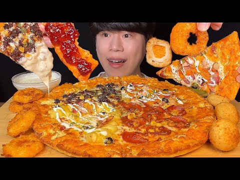 Видео: СУБТИТРЫ) Корейская пицца, чизболы с розой и жареные креветки, мукбанг, асмр