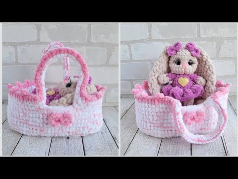 Видео: Корзинка, Люлька из плюшевой пряжи для игрушек 🤩crochet basket🧡 Häkelkorb