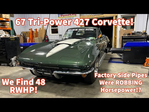 Видео: Corvette 427 1967 года на динамометре, боковые выхлопы УБИЛИ мощность! C2 Mid-Year Cover увеличил...
