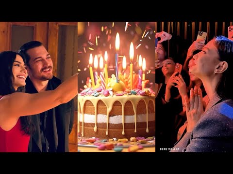 Видео: Çağatay ulusoy поражает ваш день рождения торт на коленях Демет!