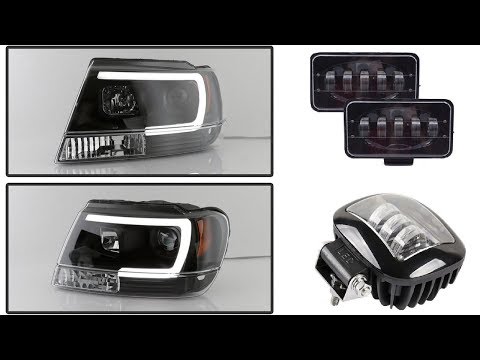 Видео: Сравнение фар для Jeep Grand Cherokee WJ Black Projector Headligh с китайскими диодными фарами.