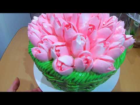 Видео: КАК сделать ТЮЛЬПАНЫ из КРЕМА/ Торт КОРЗИНКА с ТЮЛЬПАНАМИ / Всё ЛЕГКО и ПРОСТО / Olya konditer