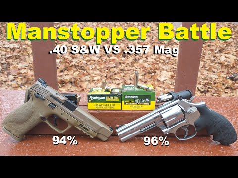 Видео: Manstopper Battle - .40 S&W против .357 Magnum - Remington Golden Saber и HTP - Тест геля для зим...