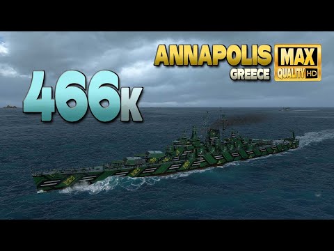 Видео: крейсер Annapolis: 466000 урона, драма на карте Греция - World of Warships