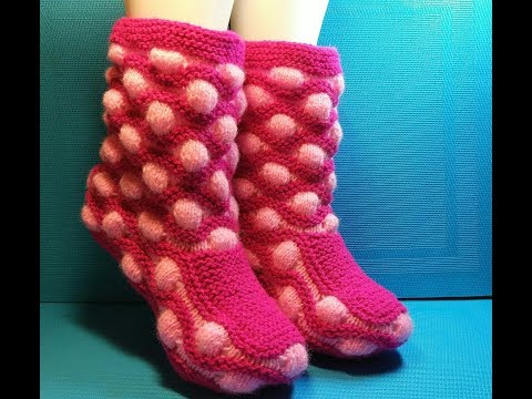 Видео: Вязание спицами домашние тапочки сапожки#177