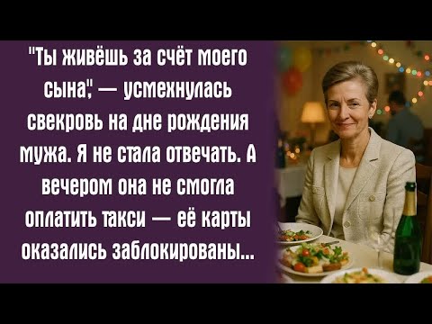 Видео: ＂Ты живёшь за счёт моего сына＂, — усмехнулась свекровь на дне рождения мужа. Я не стала отвечать.