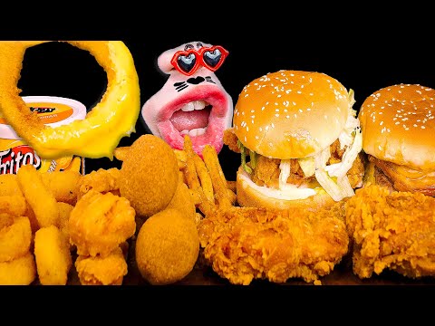 Видео: Огромная целая куриная ножка, куриный бургер, говяжий бургер, луковые кольца! 🍗🍔🧅