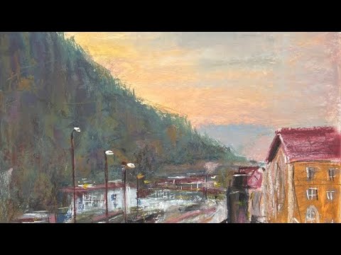 Видео: Закат на вокзале. Как нарисовать масляной пастелью