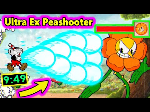 Видео: Cuphead + DLC — скоростное прохождение всех боссов с помощью Ultra Ex Peashooter (полоски здоровь...