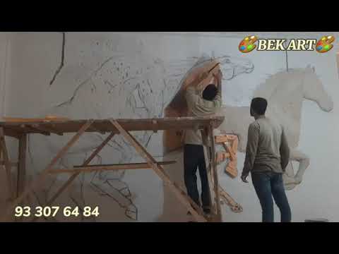 Видео: барельеф хай-тек стиль белой лошади burtma ishlangan oq otlar xay tek usulda