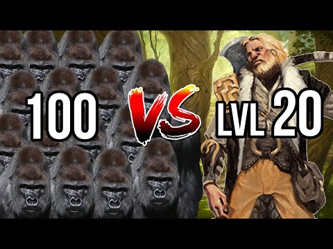 Видео: Я заставил 100 горилл сражаться с искателем приключений 20-го уровня