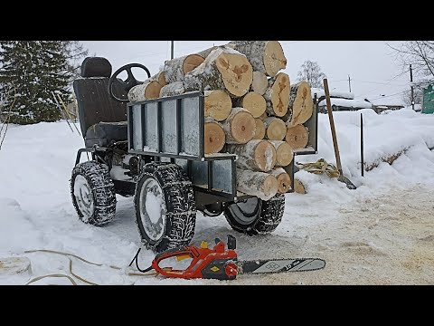 Видео: Заготовка дров, минитрактор, электропила 2.5 квт.