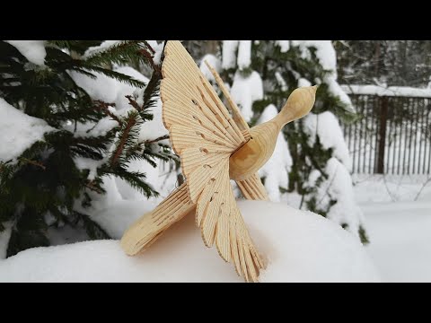 Видео: Щепная птица счастья|Резьба по дереву|Резьба по сосне