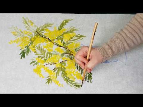 Видео: Праздник 8 Марта! Как рисовать Мимозу урок Mimosa Painting tutorial 함수초 그림 그리기